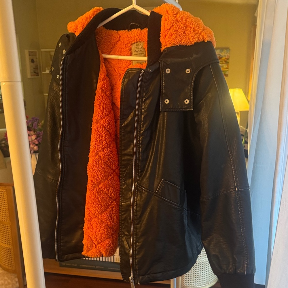 We The Free Black Bomber Jacket with Orange Lining
